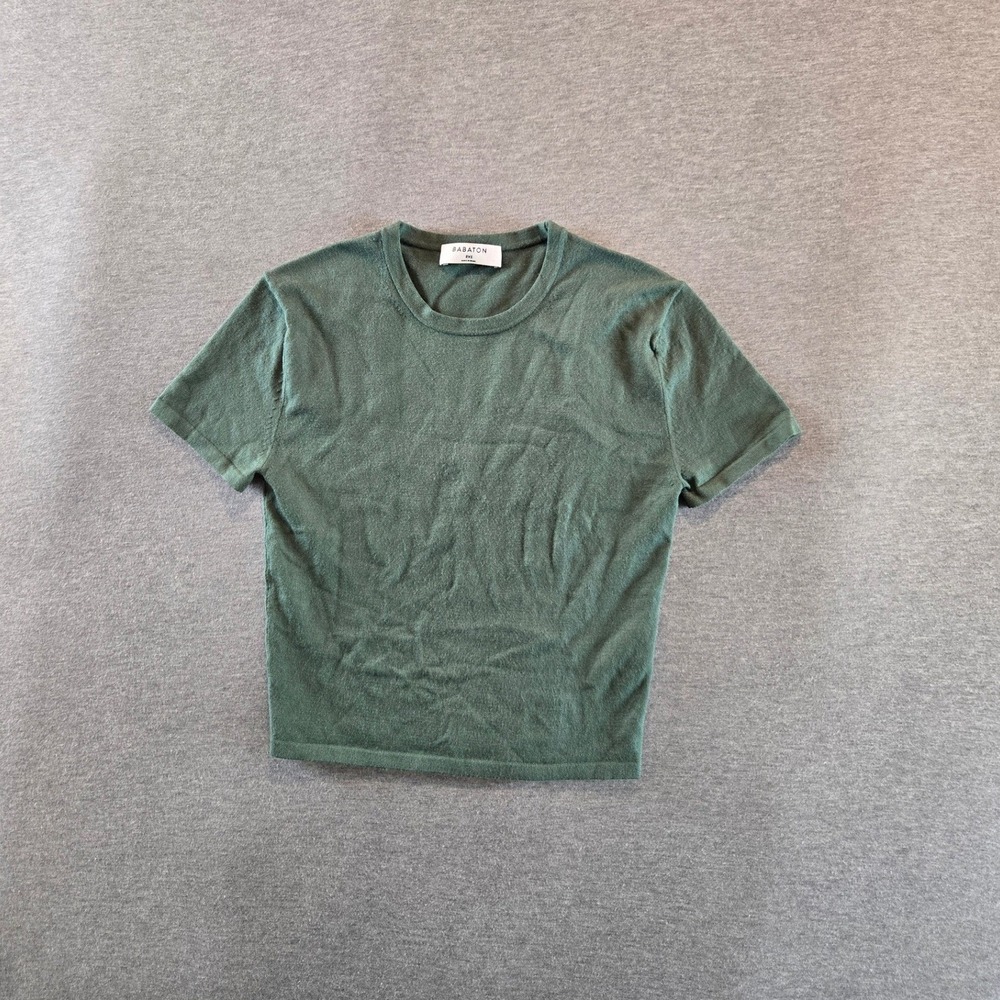 Babaton Shirt Women 2XS Green Knit Top Short Sleeve Crew Neck Cropped Aritzia